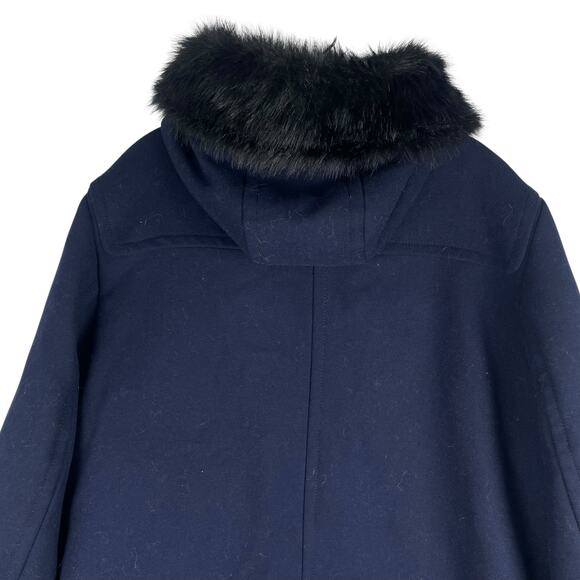 Ann Taylor Weekend Collection Faux Fur Trim Wool Duffle Coat Blue Size M - Picture 10 of 12